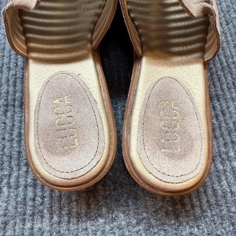 Lucca Lane Kalista Wedge Slide Sandals Womens 9M Tan Suede Cork Comfort Shoes